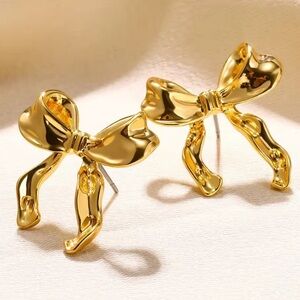 Golden Ribbon Bow Chic & Feminine Glam Earrings